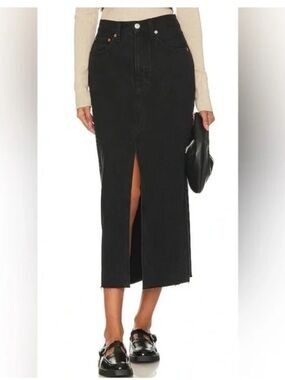 Pistola Alice Midi Skirt Black Denim High Rise Skirt 28